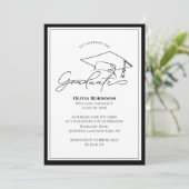 Invitation Black White Classic Graduation cap typography (Debout devant)