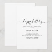 Invitation Black White Classic Happy Birthday Party (Devant / Derrière)
