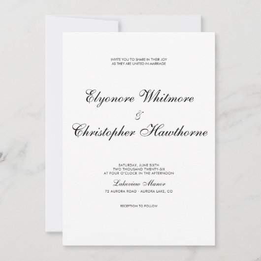 Invitation Black White Classic Timeless Calligraphy Wedding (Devant)