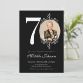 Invitation Black White Classy Photo personnalisée 70e anniver (Debout devant)