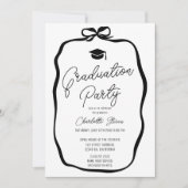 Invitation Black White Coquette Bow photo graduation (Devant)