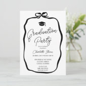 Invitation Black White Coquette Bow photo graduation (Debout devant)