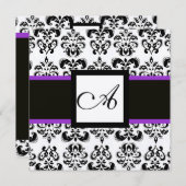Invitation BLACK WHITE DAMASK MONOGRAM Champagne Metallic (Devant / Derrière)