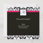 Invitation BLACK WHITE DAMASK MONOGRAM Champagne Metallic (Dos)