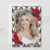 Invitation Black White Damask Red Roses Photo 50e anniversair (Dos)