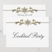 Invitation Black White Diamond Black White Cocktail Party (Devant / Derrière)