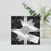 Invitation Black White Diamond Bow Womans 60e fête d'annivers (Debout devant)