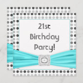 Invitation Black White Dots Diamant Turquoise 21e anniversair (Devant / Derrière)