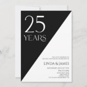 Invitation Black White Elegant 25th Wedding Anniversary (Devant)
