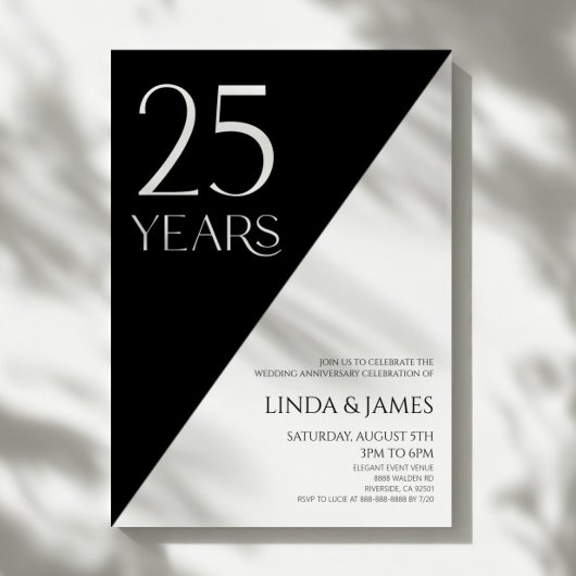 Invitation Black White Elegant 25th Wedding Anniversary