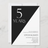 Invitation Black White Elegant 5th Wedding Anniversary (Devant)