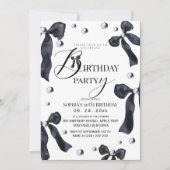 Invitation Black & White Elegant Bow Birthday Party (Devant)