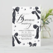Invitation Black & White Elegant Bow Birthday Party  (Debout devant)