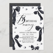 Invitation Black & White Elegant Bow Birthday Party (Devant / Derrière)