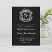 Invitation Black White Elegant Monogram Crest Wedding (Debout devant)