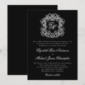 Invitation Black White Elegant Monogram Crest Wedding (Devant / Derrière)