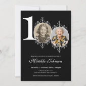 Invitation Black White Elegant Photo 100e anniversaire (Devant)