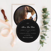 Invitation Black White Elegant Round Photo Enregistrer La Dat