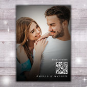 Invitation Black White Elegant Script Photo QR Code Mariage