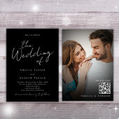Invitation Black White Elegant Script Photo QR Code Mariage
