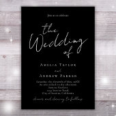 Invitation Black White Elegant Script Photo QR Code Mariage