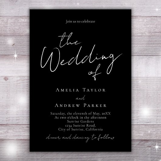 Invitation Black White Elegant Script Photo QR Code Mariage