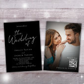 Invitation Black White Elegant Script Photo QR Code Mariage