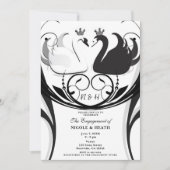 Invitation Black & White Elegant Swan Princess Fiançailles (Devant)