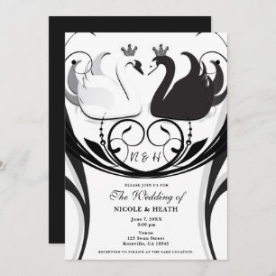 Invitation Black & White Elegant Swan Princess Mariage
