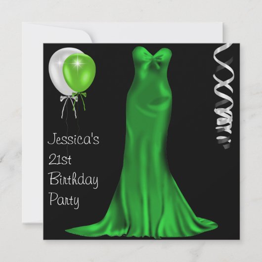 Invitation Black White Emerald Formal Dress 21e anniversaire (Devant)