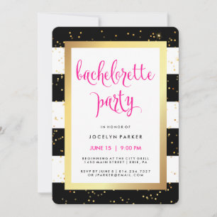 Invitation Black White et Faux Gold Bachelorette