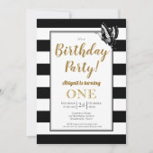 Invitation Black White et Gold 1er anniversaire (Devant)
