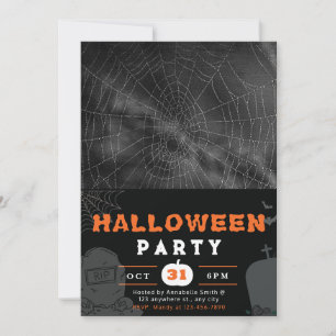 Invitation Black, White et Grey Spiderweb Black Halloween