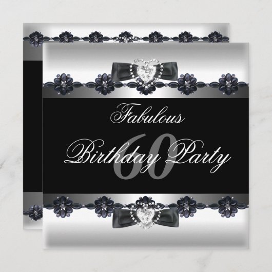 Invitation Black White Fabuleux 60 60e fête d'anniversaire (Devant / Derrière)
