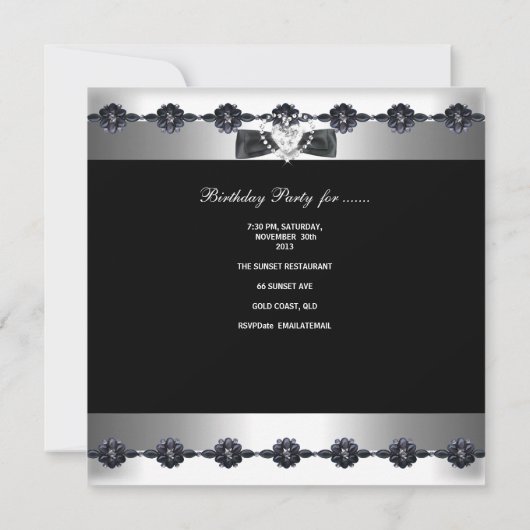 Invitation Black White Fabuleux 60 60e fête d'anniversaire (Dos)