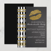 Invitation Black White & Faux Gold Beauté Lips Kiss Party (Devant / Derrière)