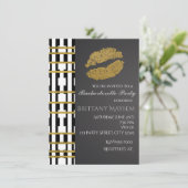 Invitation Black White & Faux Gold Beauté Lips Kiss Party (Debout devant)