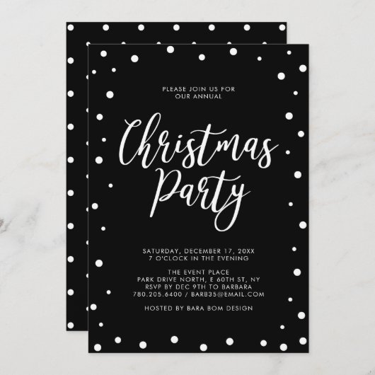 Invitation Black & White Fête de Noël moderne (Devant / Derrière)