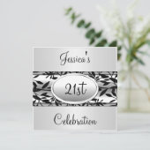 Invitation Black & White Floral 21e anniversaire (Debout devant)