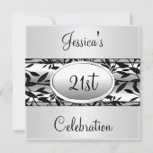 Invitation Black & White Floral 21e anniversaire (Devant)