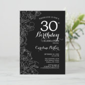 Invitation Black White Floral 30e fête d'anniversaire (Debout devant)