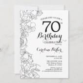 Invitation Black White Floral 70e fête d'anniversaire (Devant)