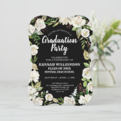 Invitation Black White Floral Classe de 2021Graduation Party (Debout devant)
