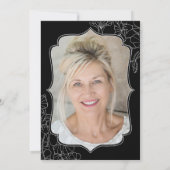 Invitation Black White Floral Photo 70th Birthday Party (Dos)