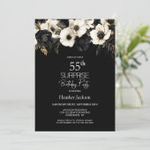 Invitation Black White Floral Surprise 55e anniversaire (Debout devant)