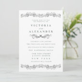 Invitation Black White Flourish Elegant Any Time Wedding (Debout devant)