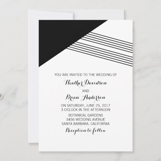 Invitation Black White Geometry Stripe Wedding (Devant)