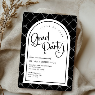 Invitation Black White Girly Bows Motif Graduation Party