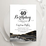 Invitation Black White Gold Agate 40e anniversaire<br><div class="desc">Gate noir,  blanc et or 40e anniversaire invitation fête. Design élégant et moderne avec aquarelle agate marbre arrière - plan,  fausse parties scintillant or et typographie script de police. Carte invitation branchée parfaite pour une célébration anniversaire féminine élégante. Invitations Zazzle imprimées ou téléchargement instantané modèle imprimable numérique.</div>