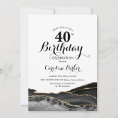 Invitation Black White Gold Agate 40e anniversaire (Devant)